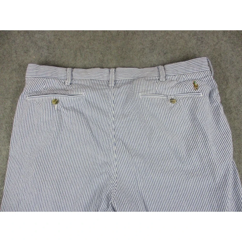 Polo Ralph Lauren Pants Mens 38x30 Blue Striped Seersucker Chambray Stretch Fit